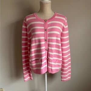Knit Striped Cardigan Sweater Pink and White